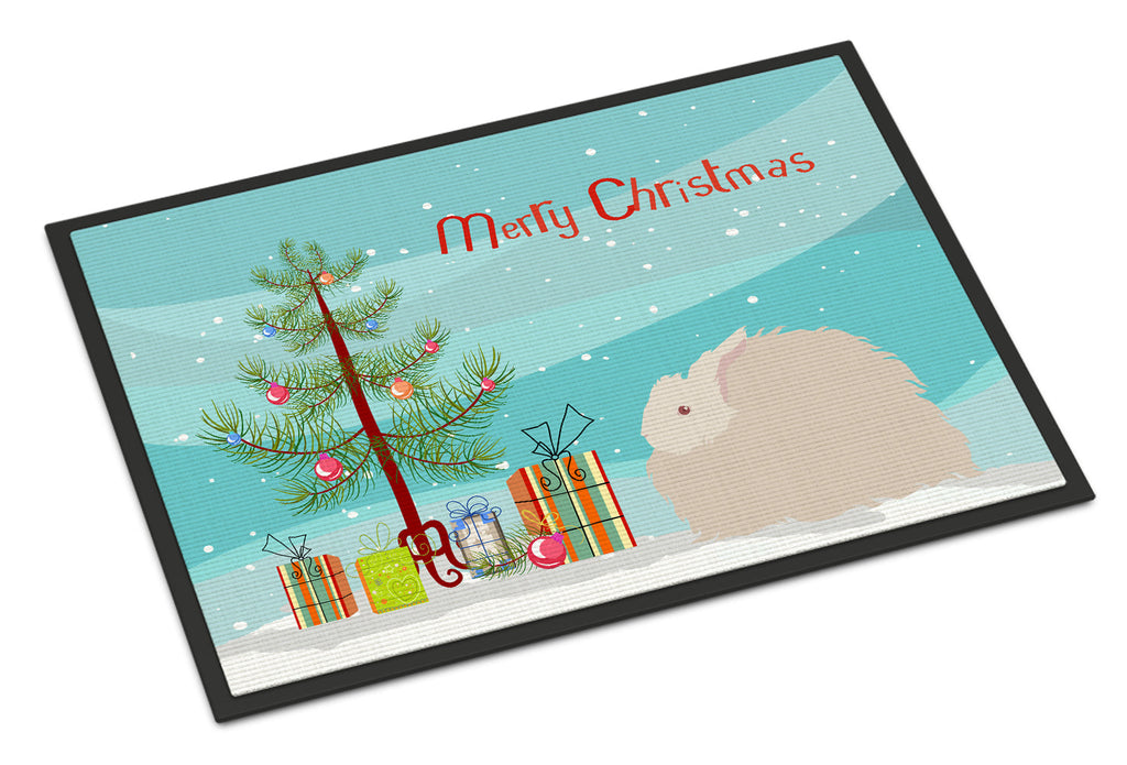 Fluffy Angora Rabbit Christmas Doormat Indoor Outdoor 24H X 36W Front Door Mat Rugs for Entryway, Non Slip Washable Low Pile,