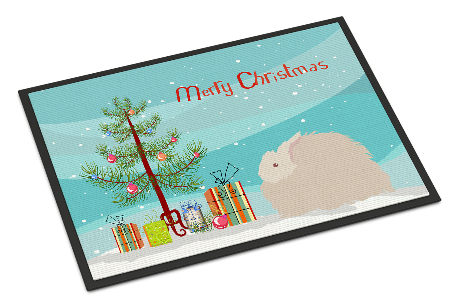 Fluffy Angora Rabbit Christmas Doormat Indoor Outdoor 24H X 36W Front Door Mat Rugs for Entryway, Non Slip Washable Low Pile,