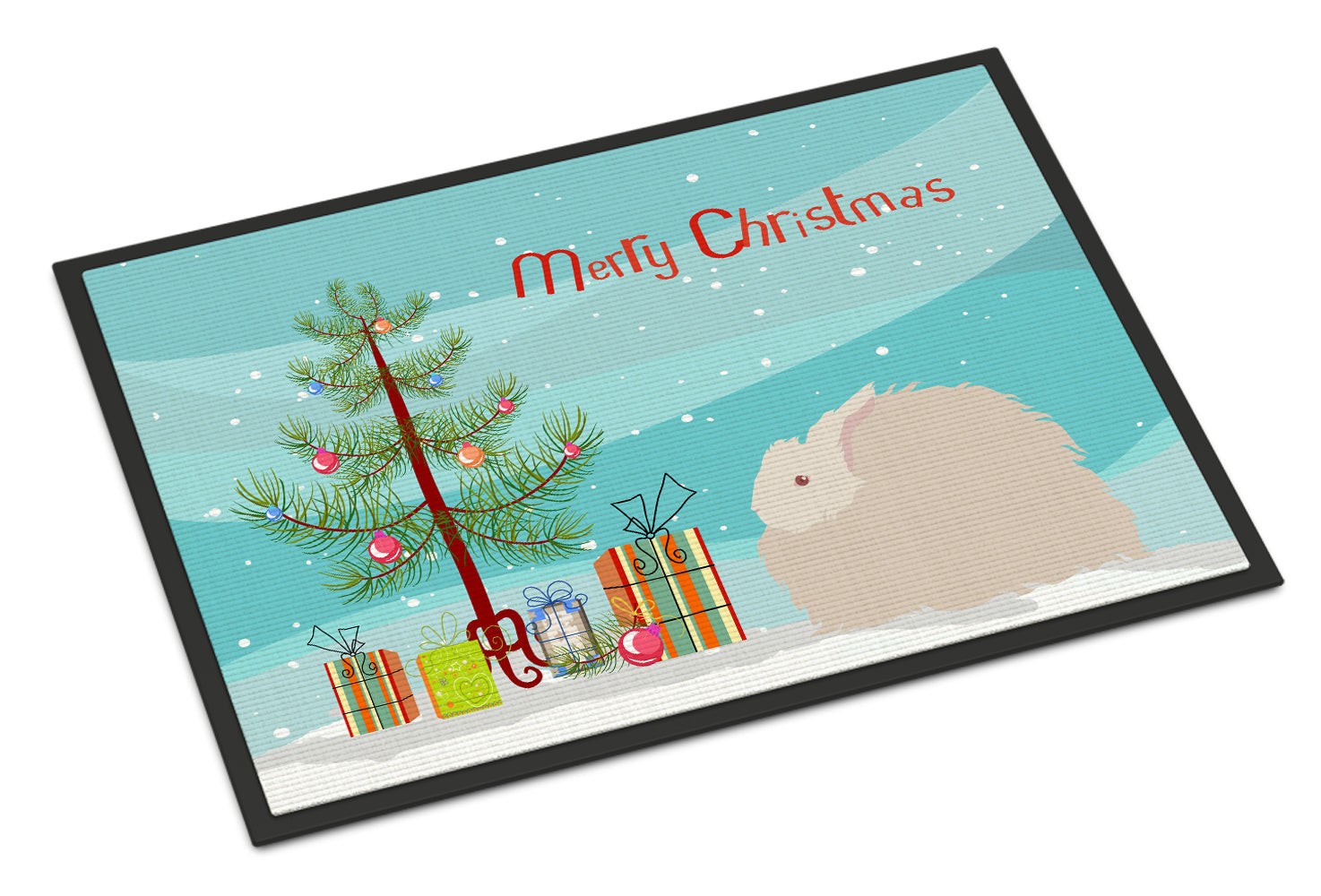 Fluffy Angora Rabbit Christmas Doormat Indoor Outdoor 18H X 27W Front Door Mat Rugs for Entryway, Non Slip Washable