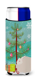 Fluffy Angora Rabbit Christmas Slim Can Hugger , Insulated Foam Hugger for 12 oz Slim Cans, Beer Bottles & Water Bottles, Printed in USA