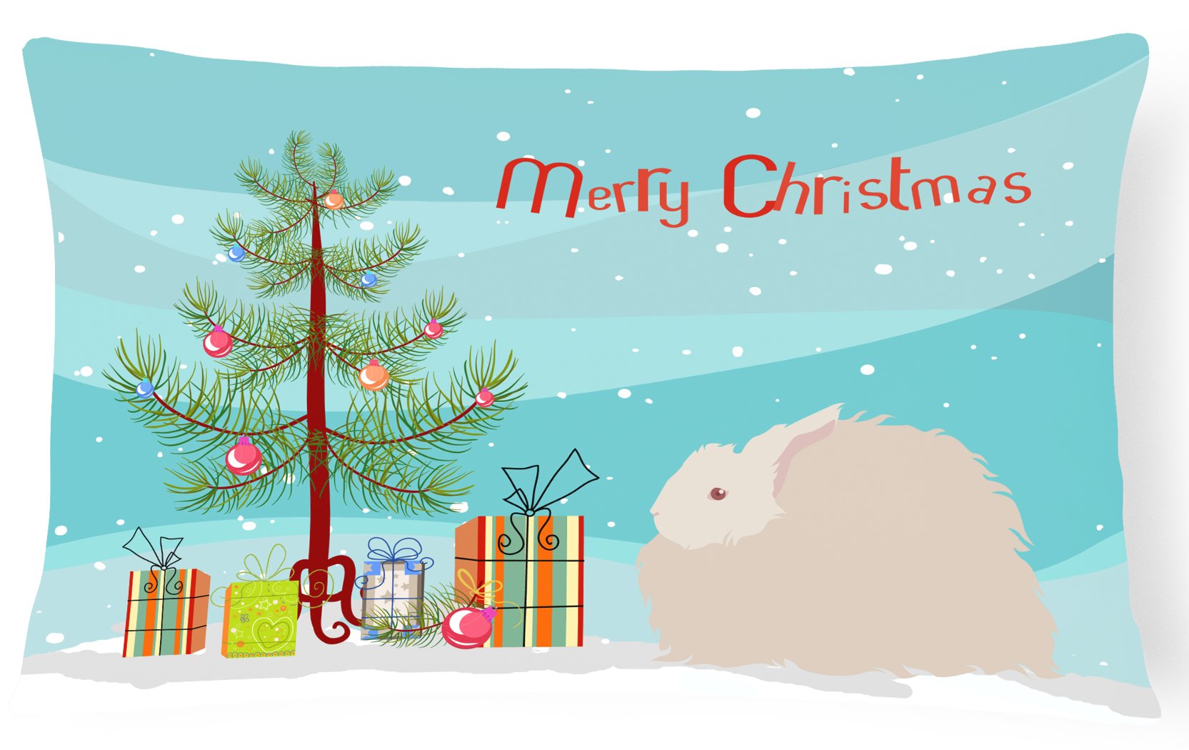 Fluffy Angora Rabbit Christmas Decorative Throw Pillow 12x16 Indoor Outdoor Accent Cushion, Fabric Cover with Insert for Sofa, Bed, Porch & Living Room
