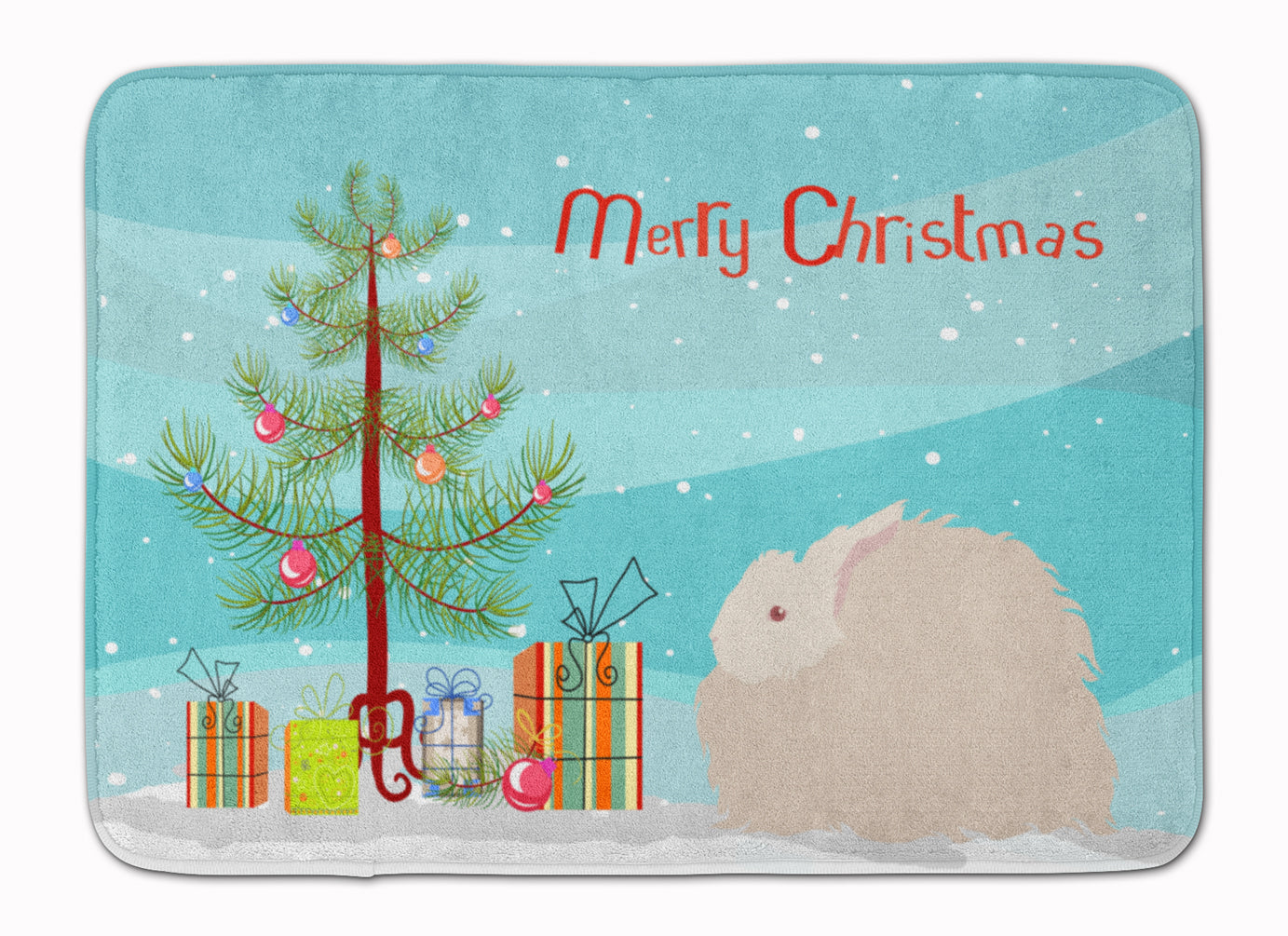 Fluffy Angora Rabbit Christmas Memory Foam Kitchen Mat Machine Washable Anti-Fatigue Cushion Comfort Bath or Kitchen Rug