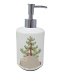 Fluffy Angora Rabbit Christmas Ceramic Soap Dispenser , Empty Refillable Hand Soap Pump Bottle for Bathroom Kitchen