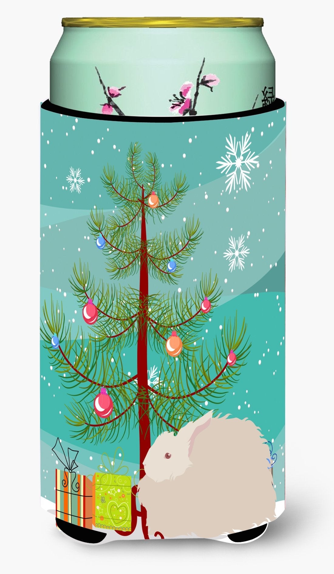 Fluffy Angora Rabbit Christmas Tall Boy Hugger Can Cooler Sleeve Machine Washable Drink Collapsible Insulator Beverage Insulated Holder