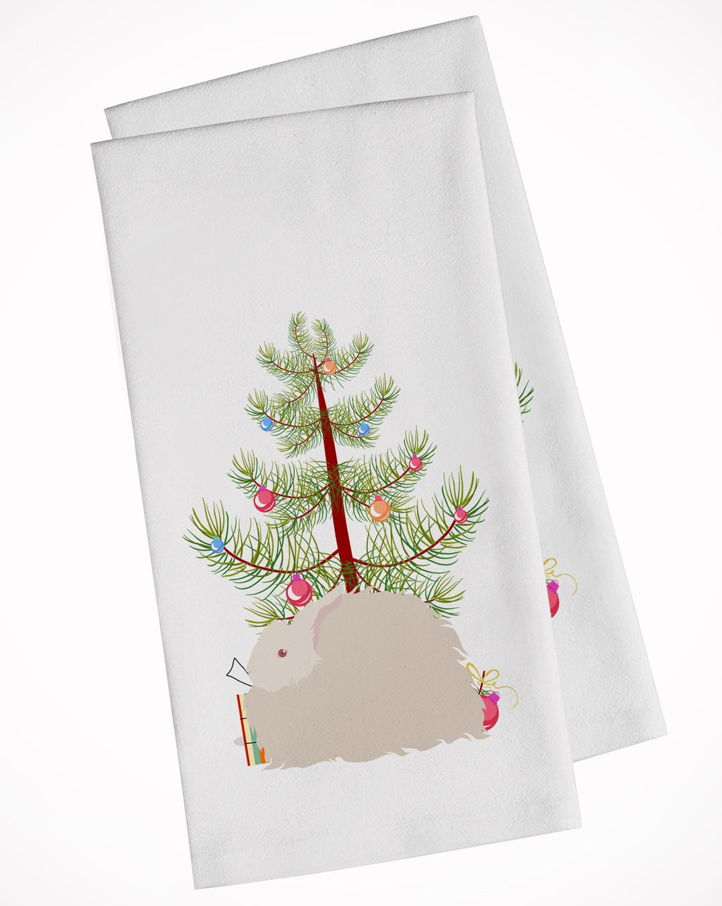 Fluffy Angora Rabbit Christmas Kitchen Towel Set of 2 White Dish Towels Decorative Bathroom Hand towel for Hand, Face, Hair, Yoga, Tea, Dishcloth, 19 X 28", White