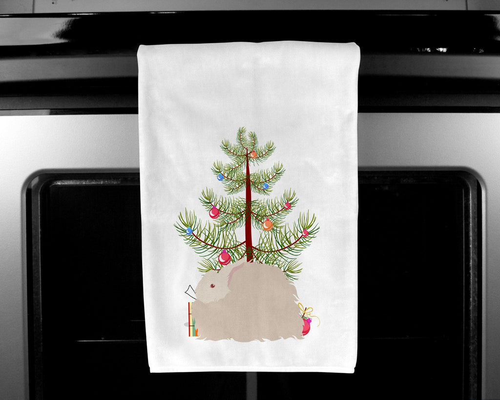 Fluffy Angora Rabbit Christmas Kitchen Towel Set of 2 White Dish Towels Decorative Bathroom Hand towel for Hand, Face, Hair, Yoga, Tea, Dishcloth, 19 X 28", White