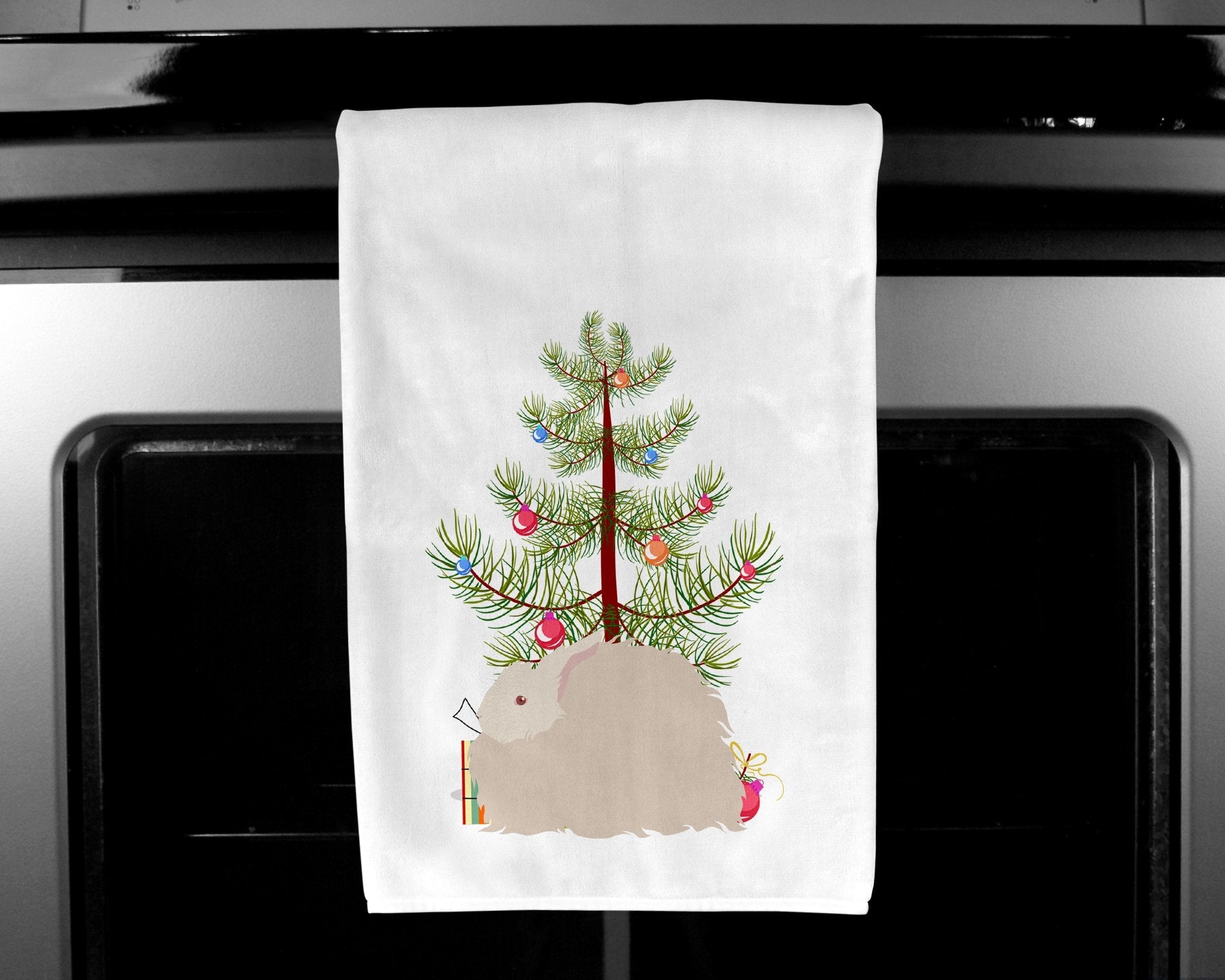 Fluffy Angora Rabbit Christmas Kitchen Towel Set of 2 White Dish Towels Decorative Bathroom Hand towel for Hand, Face, Hair, Yoga, Tea, Dishcloth, 19 X 28", White