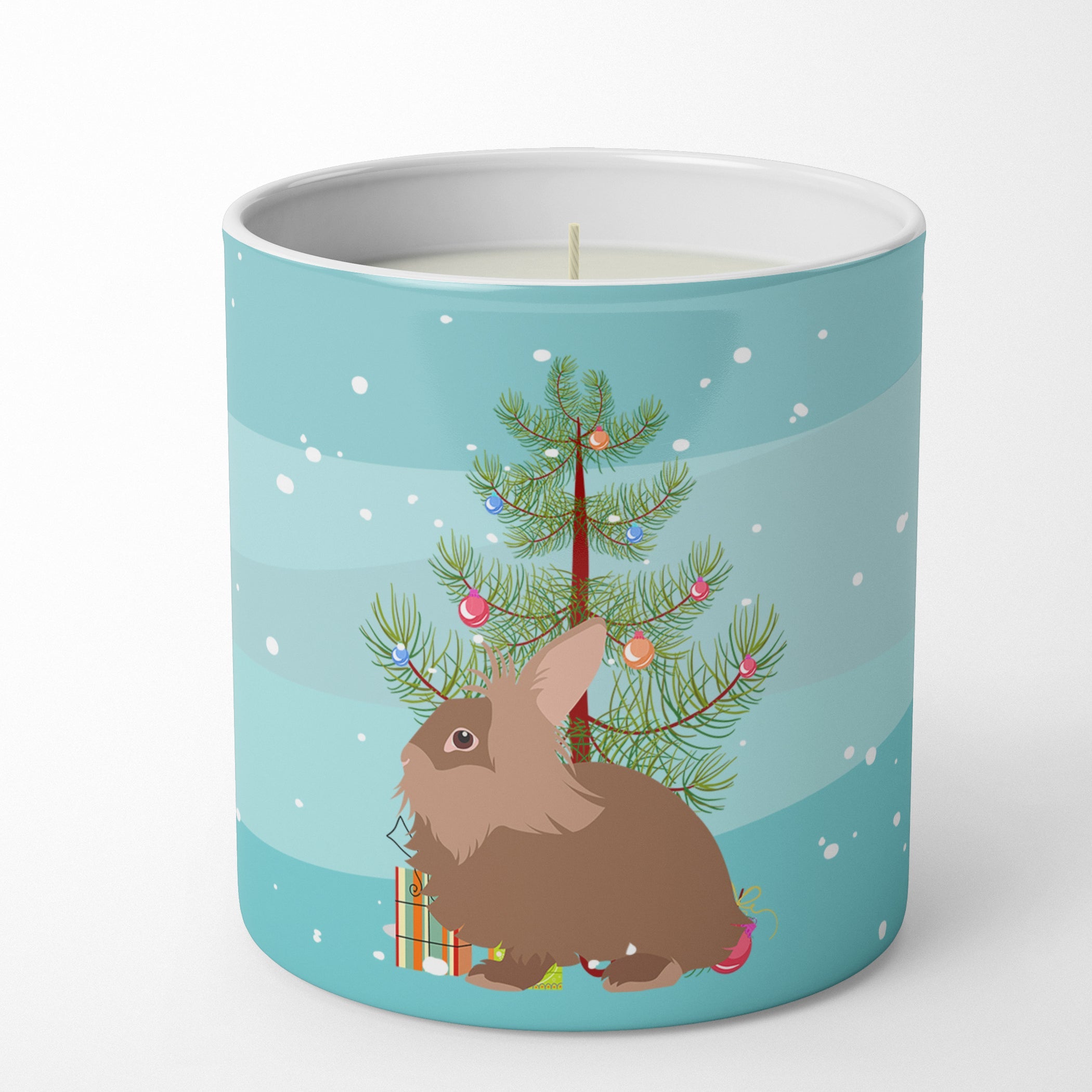 Lionhead Rabbit Christmas Decorative Soy Candle Nature Soy Wax Essential Oil Home Decor Ideal for Bedroom Kitchen Bath Office Gift, 10 oz