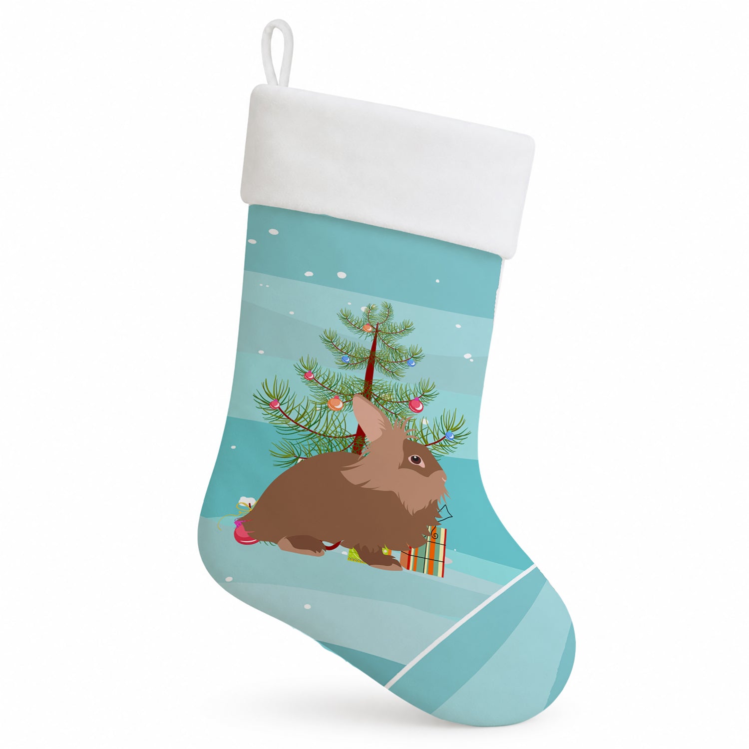Lionhead Rabbit Christmas Holiday Stocking Double-Sided Print, Polyester Suede,11x18, Made in USA