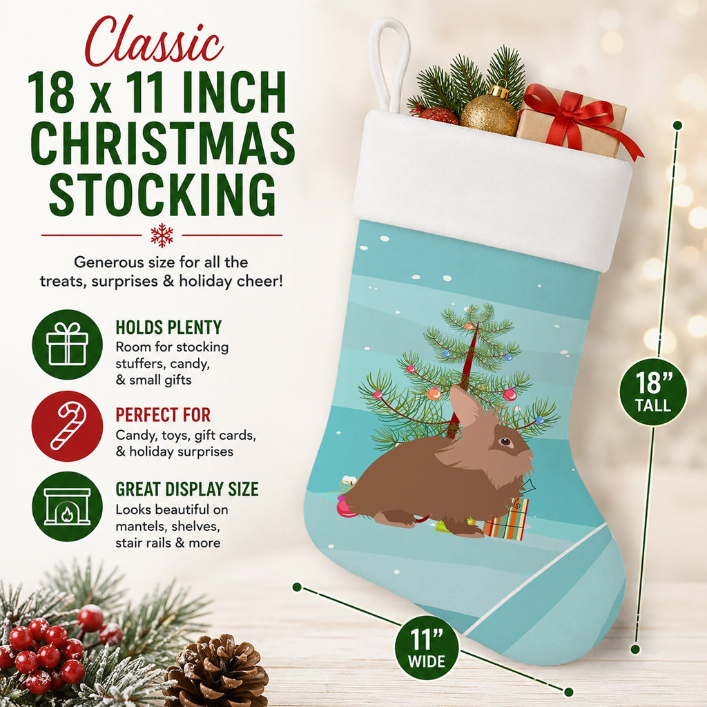Lionhead Rabbit Christmas Holiday Stocking Double-Sided Print, Polyester Suede,11x18, Made in USA