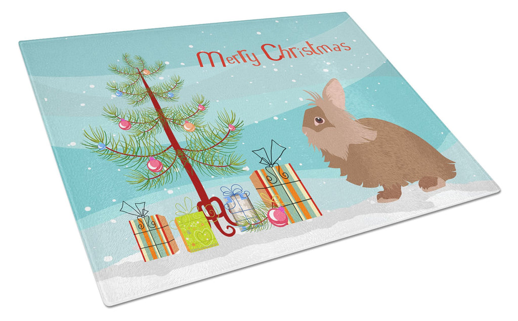 Lionhead Rabbit Christmas Cutting Board Tempered Glass Kitchen Cutting Surface, Heat Resistant Chopping, Non-Slip Feet, Food Prep & Serving