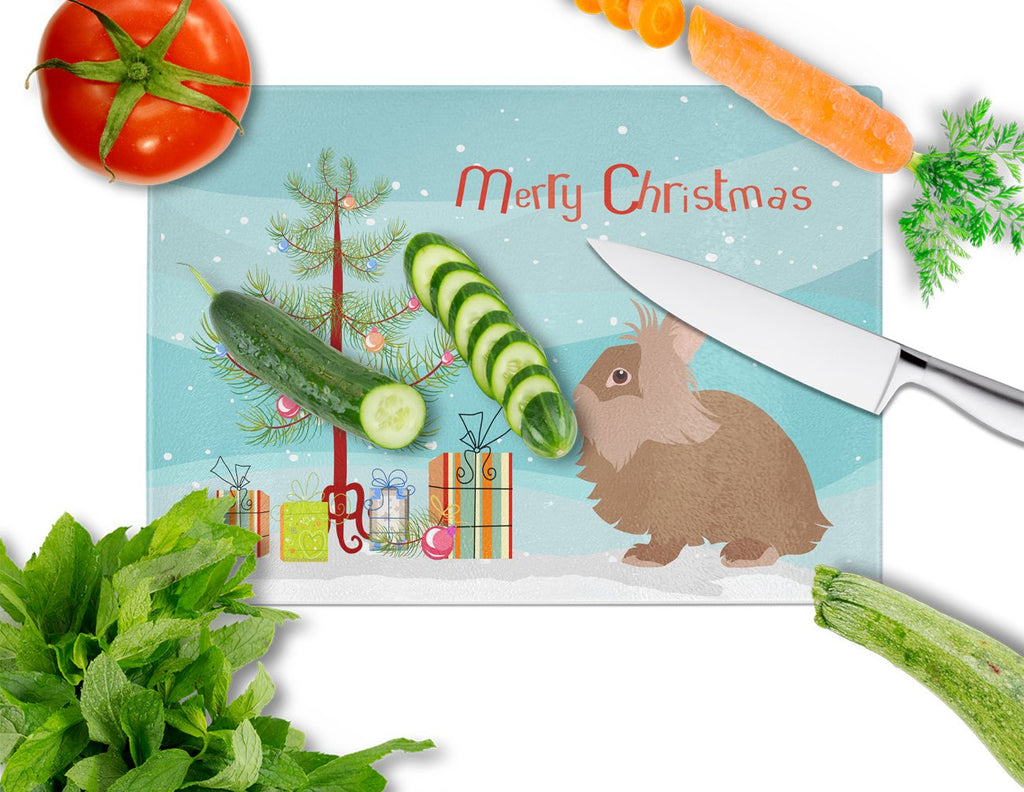 Lionhead Rabbit Christmas Cutting Board Tempered Glass Kitchen Cutting Surface, Heat Resistant Chopping, Non-Slip Feet, Food Prep & Serving