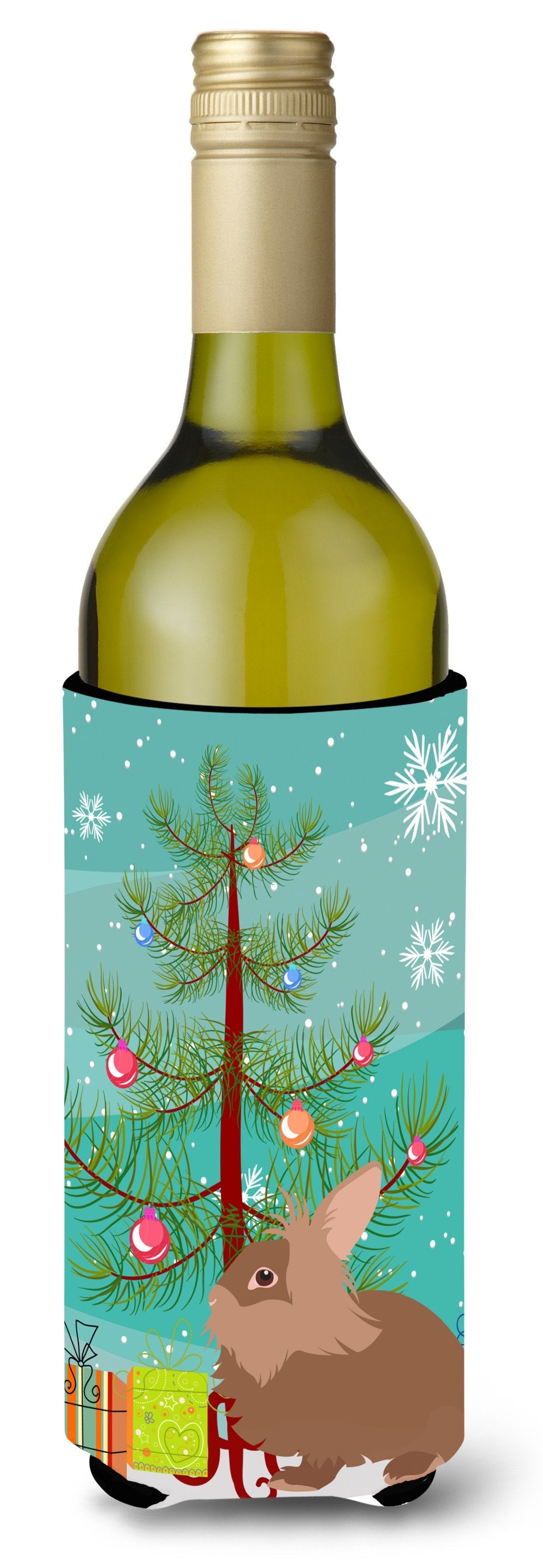 Lionhead Rabbit Christmas Wine Bottle Hugger Gift Sleeve for Standard 750 ml Bottles, Insulated Reusable Also Fits Mini Shot & Pint Bottles
