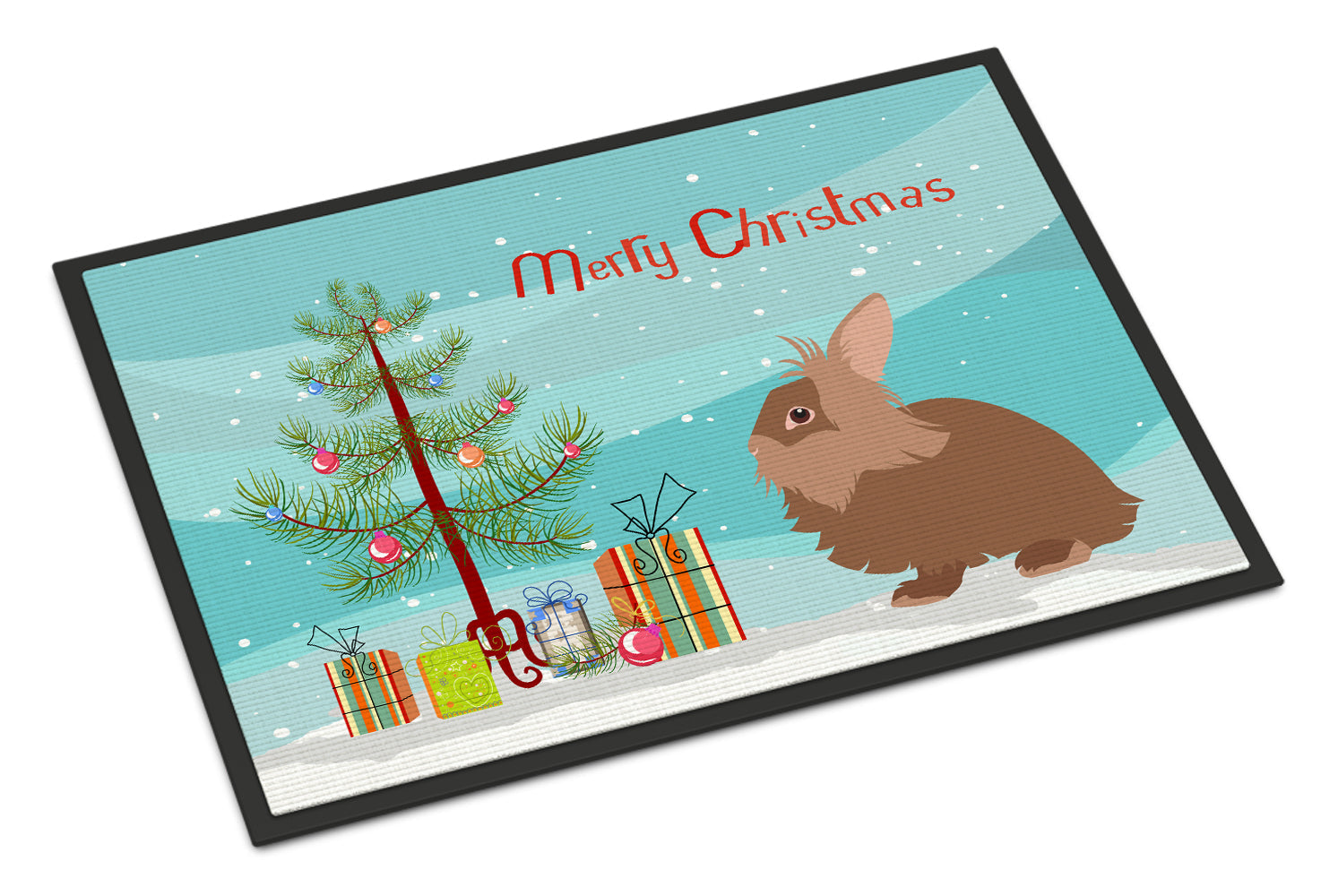 Lionhead Rabbit Christmas Doormat Indoor Outdoor 18H X 27W Front Door Mat Rugs for Entryway, Non Slip Washable