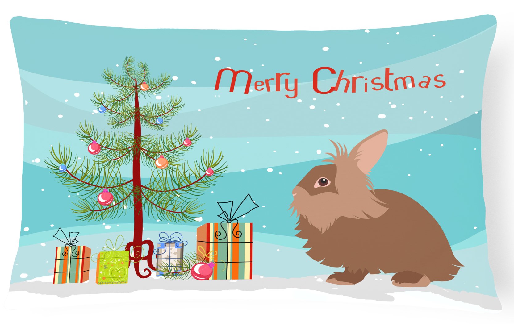 Lionhead Rabbit Christmas Decorative Throw Pillow 12x16 Indoor Outdoor Accent Cushion, Fabric Cover with Insert for Sofa, Bed, Porch & Living Room