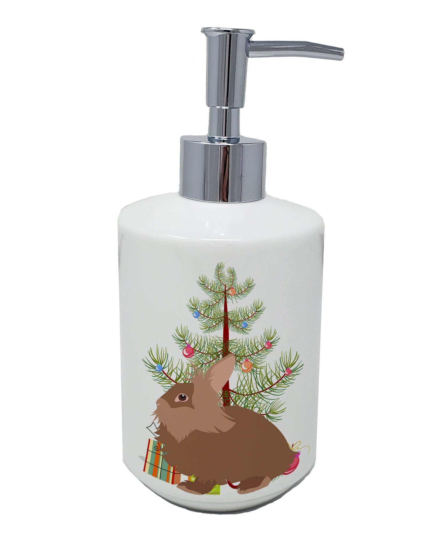 Lionhead Rabbit Christmas Ceramic Soap Dispenser , Empty Refillable Hand Soap Pump Bottle for Bathroom Kitchen