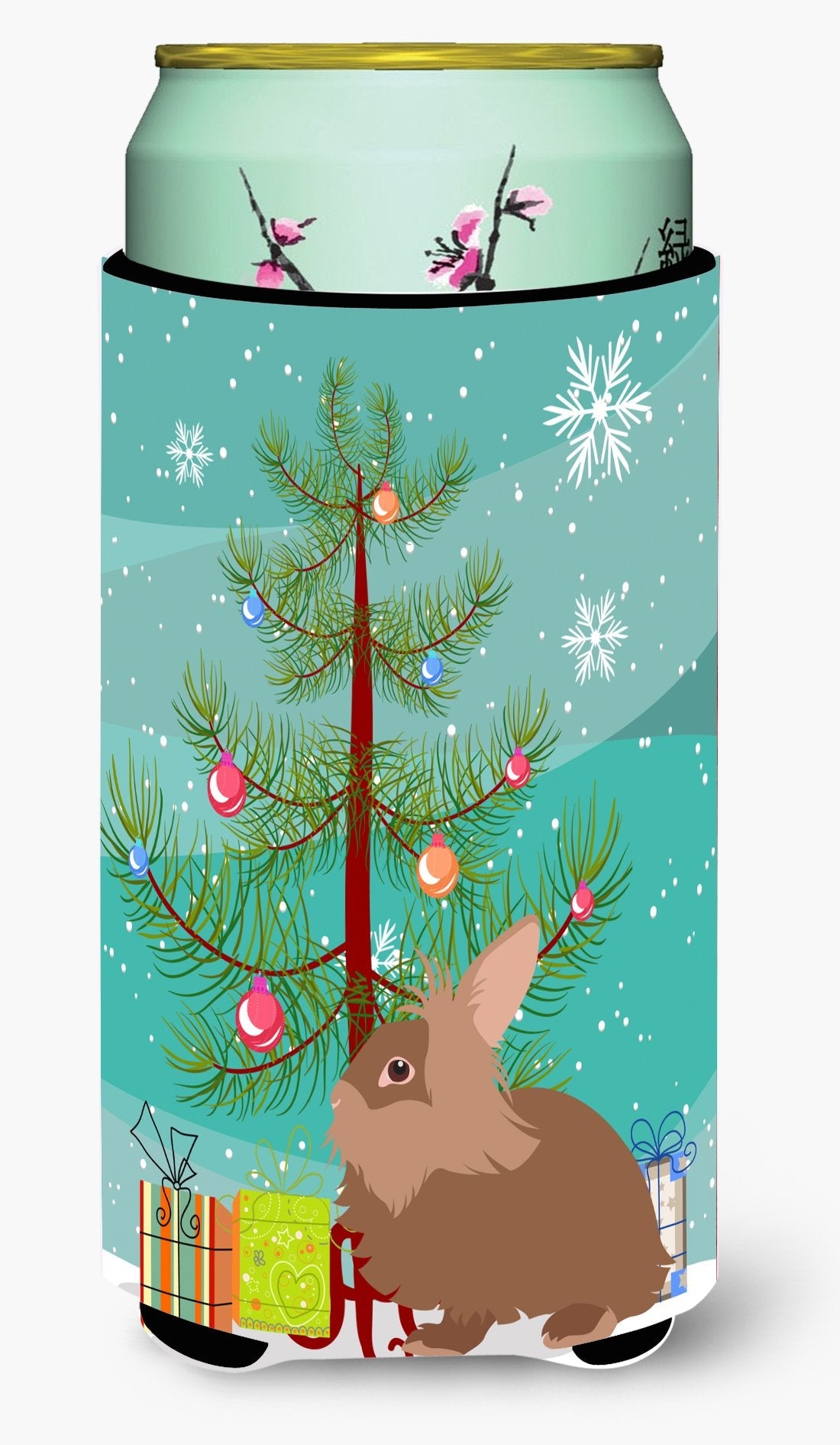Lionhead Rabbit Christmas Tall Boy Hugger Can Cooler Sleeve Machine Washable Drink Collapsible Insulator Beverage Insulated Holder