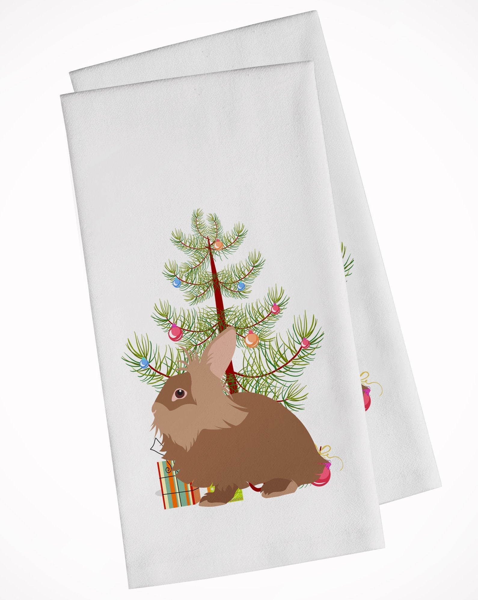 Lionhead Rabbit Christmas Kitchen Towel Set of 2 White Dish Towels Decorative Bathroom Hand towel for Hand, Face, Hair, Yoga, Tea, Dishcloth, 19 X 28", White