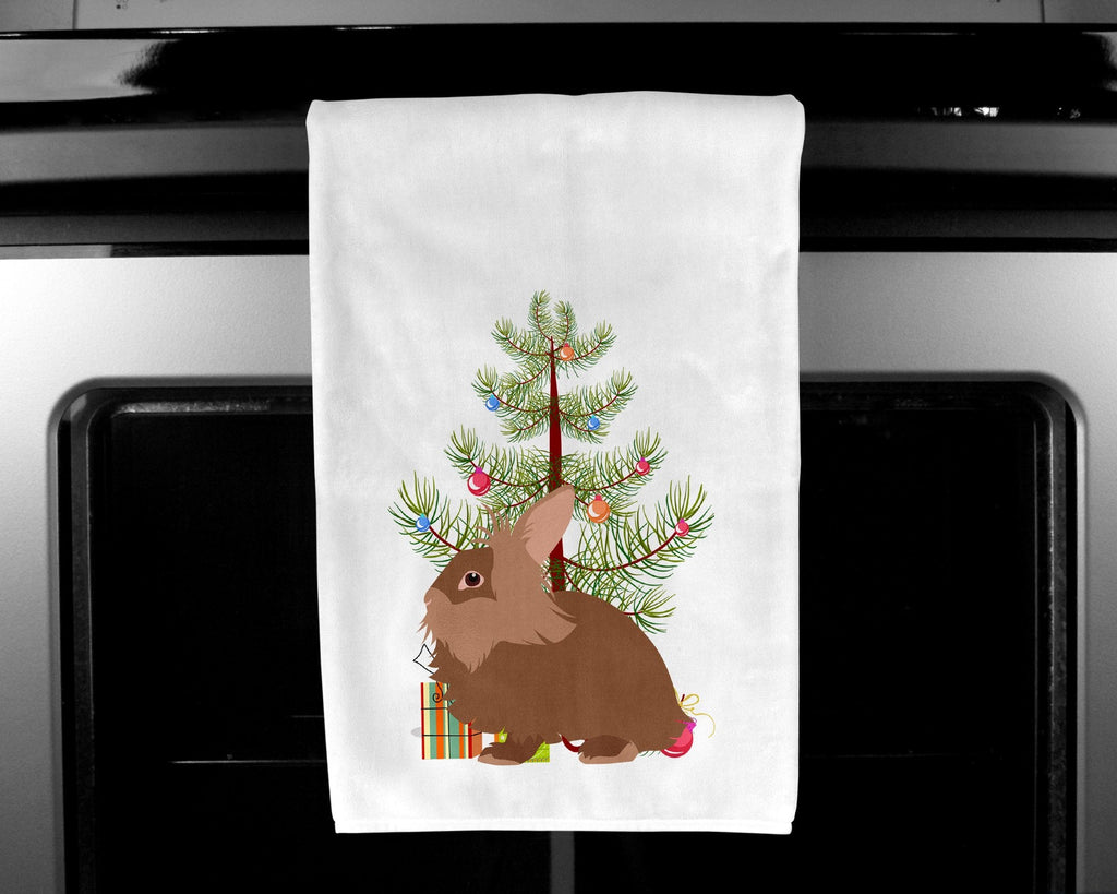 Lionhead Rabbit Christmas Kitchen Towel Set of 2 White Dish Towels Decorative Bathroom Hand towel for Hand, Face, Hair, Yoga, Tea, Dishcloth, 19 X 28", White
