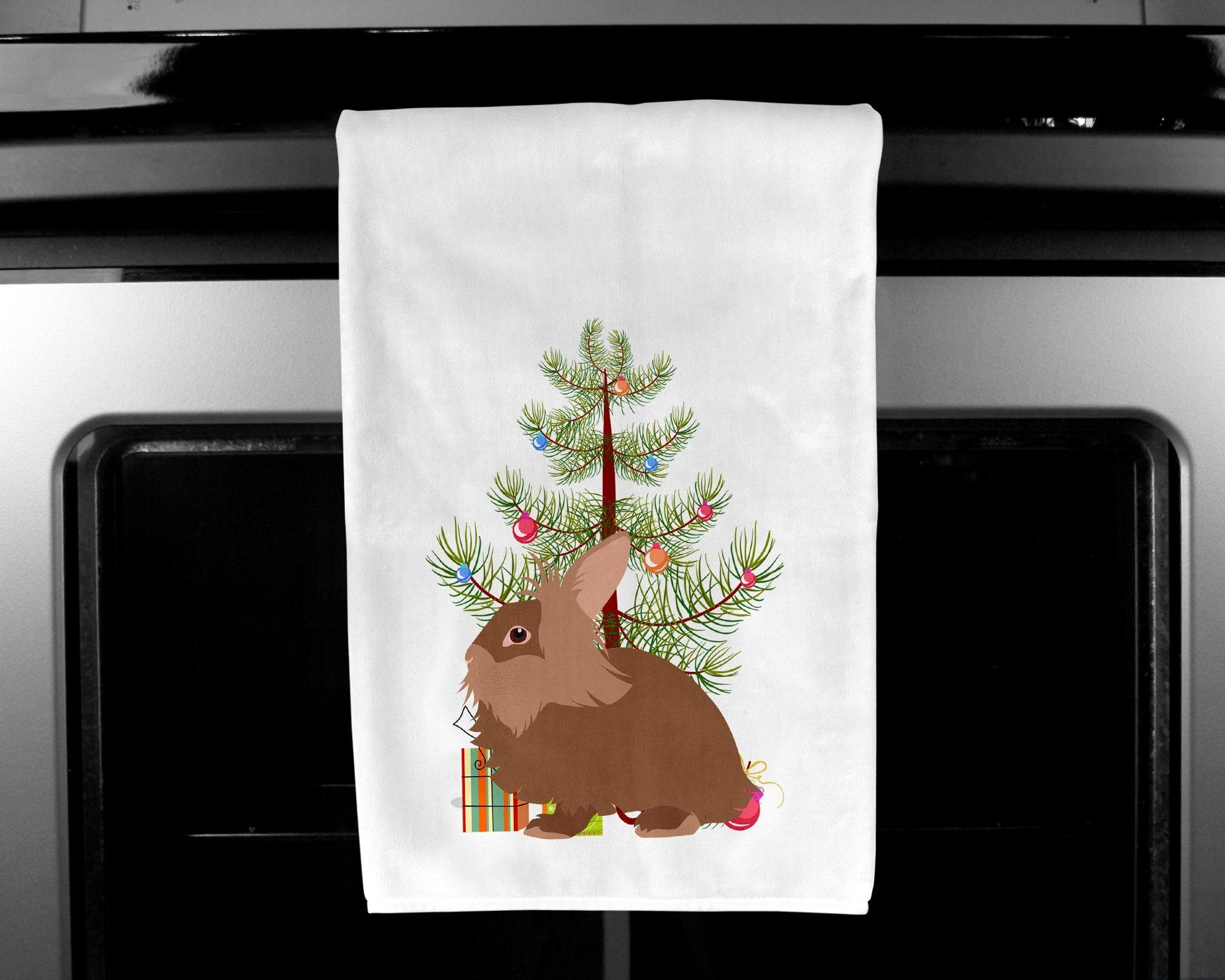 Lionhead Rabbit Christmas Kitchen Towel Set of 2 White Dish Towels Decorative Bathroom Hand towel for Hand, Face, Hair, Yoga, Tea, Dishcloth, 19 X 28", White