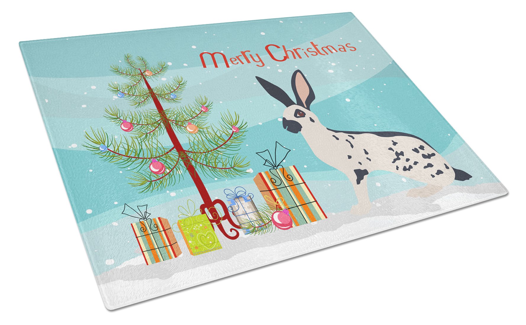 English Spot Rabbit Christmas Cutting Board Tempered Glass Kitchen Cutting Surface, Heat Resistant Chopping, Non-Slip Feet, Food Prep & Serving
