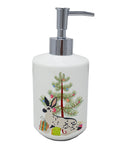 English Spot Rabbit Christmas Ceramic Soap Dispenser , Empty Refillable Hand Soap Pump Bottle for Bathroom Kitchen