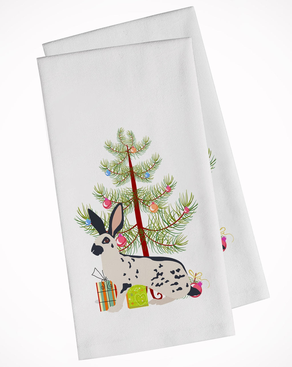 English Spot Rabbit Christmas Kitchen Towel Set of 2 White Dish Towels Decorative Bathroom Hand towel for Hand, Face, Hair, Yoga, Tea, Dishcloth, 19 X 28", White