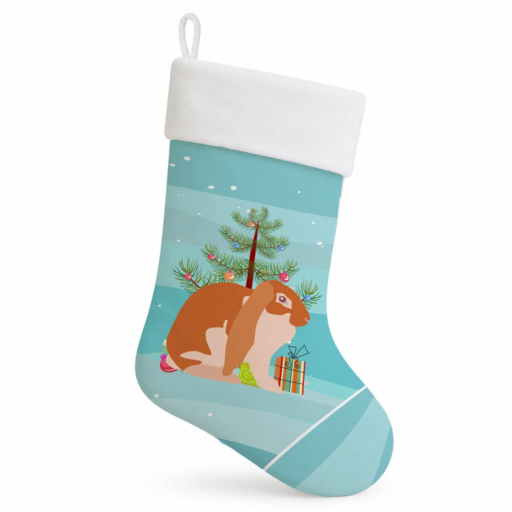 English Lop Rabbit Christmas Holiday Stocking Double-Sided Print, Polyester Suede,11x18, Made in USA