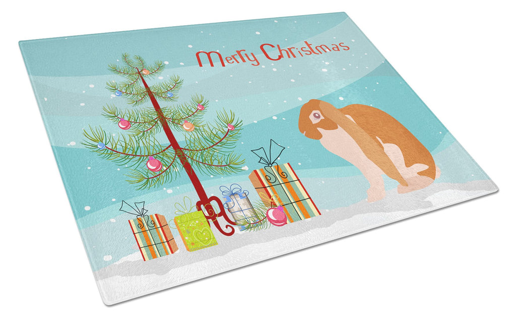 English Lop Rabbit Christmas Cutting Board Tempered Glass Kitchen Cutting Surface, Heat Resistant Chopping, Non-Slip Feet, Food Prep & Serving