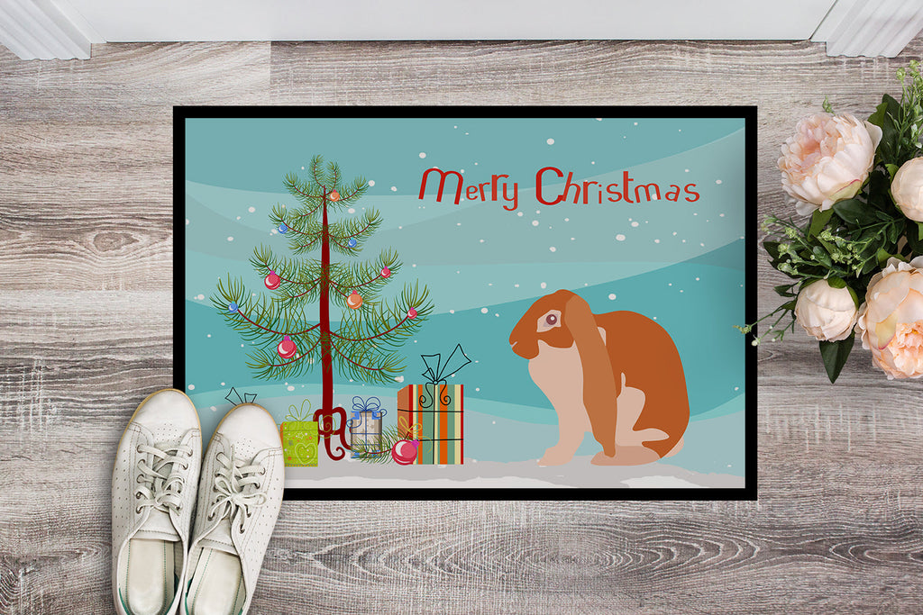 English Lop Rabbit Christmas Doormat Indoor Outdoor 18H X 27W Front Door Mat Rugs for Entryway, Non Slip Washable