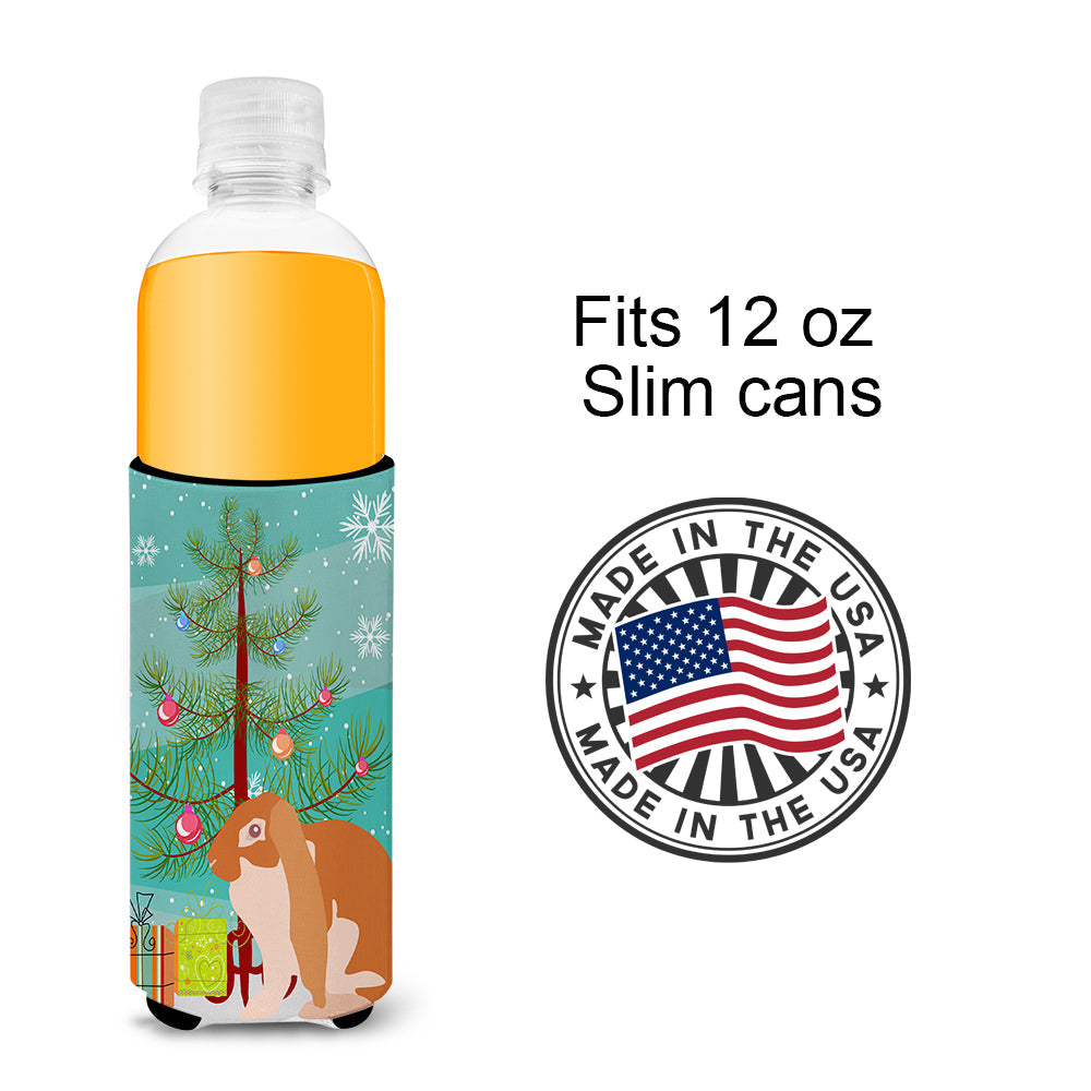 English Lop Rabbit Christmas Slim Can Hugger , Insulated Foam Hugger for 12 oz Slim Cans, Beer Bottles & Water Bottles, Printed in USA