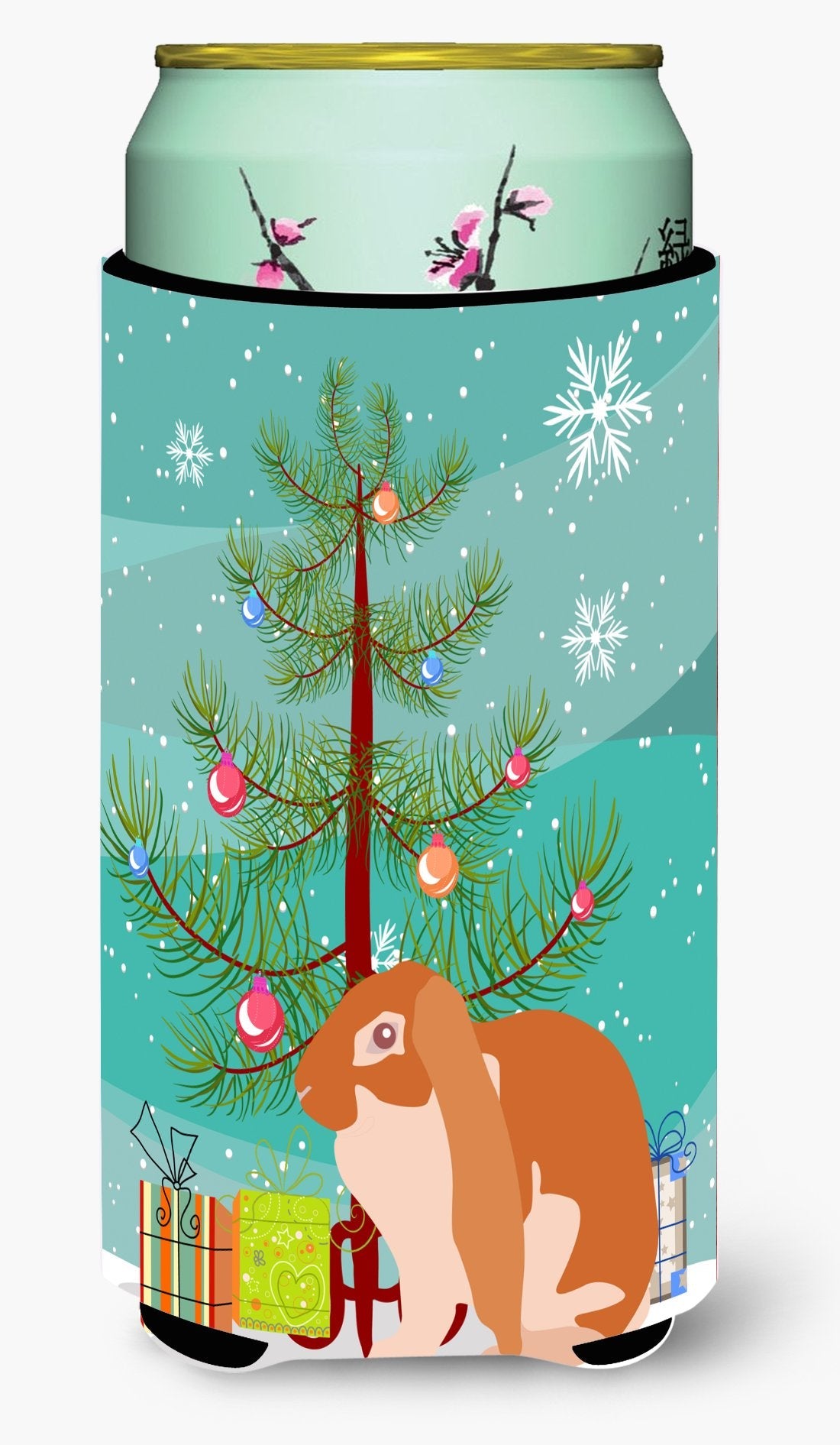 English Lop Rabbit Christmas Tall Boy Hugger Can Cooler Sleeve Machine Washable Drink Collapsible Insulator Beverage Insulated Holder