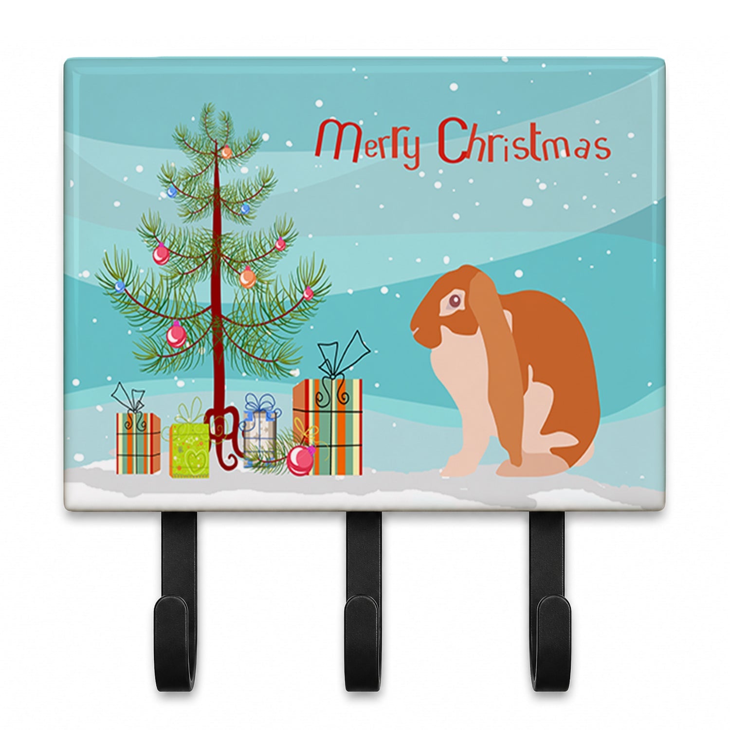 English Lop Rabbit Christmas Leash or Key Holder Wall Hooks, Coat Rack Wall Mount, for Hanging Keys, Towels, Aprons, Leashes