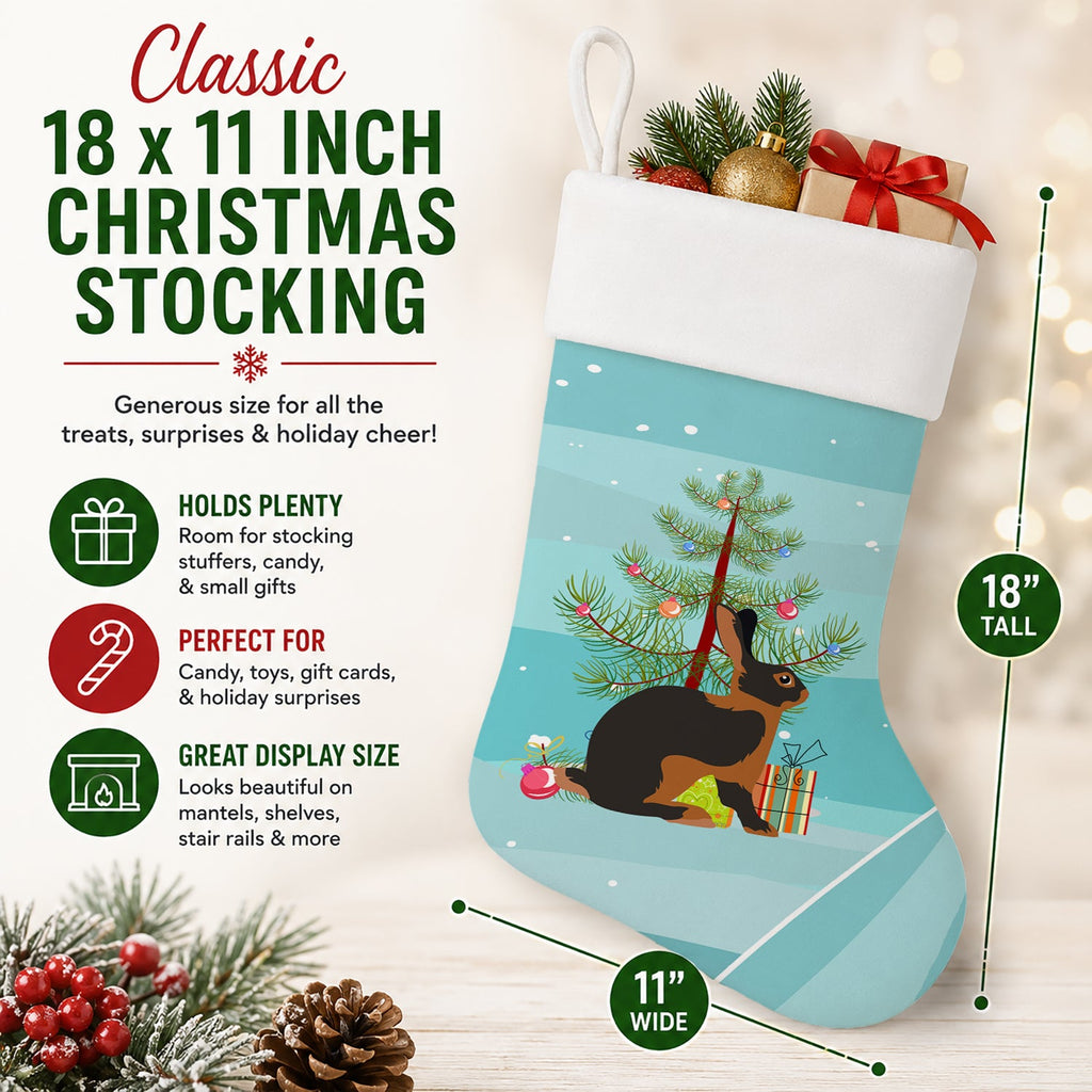 Tan Rabbit Christmas Holiday Stocking Double-Sided Print, Polyester Suede,11x18, Made in USA