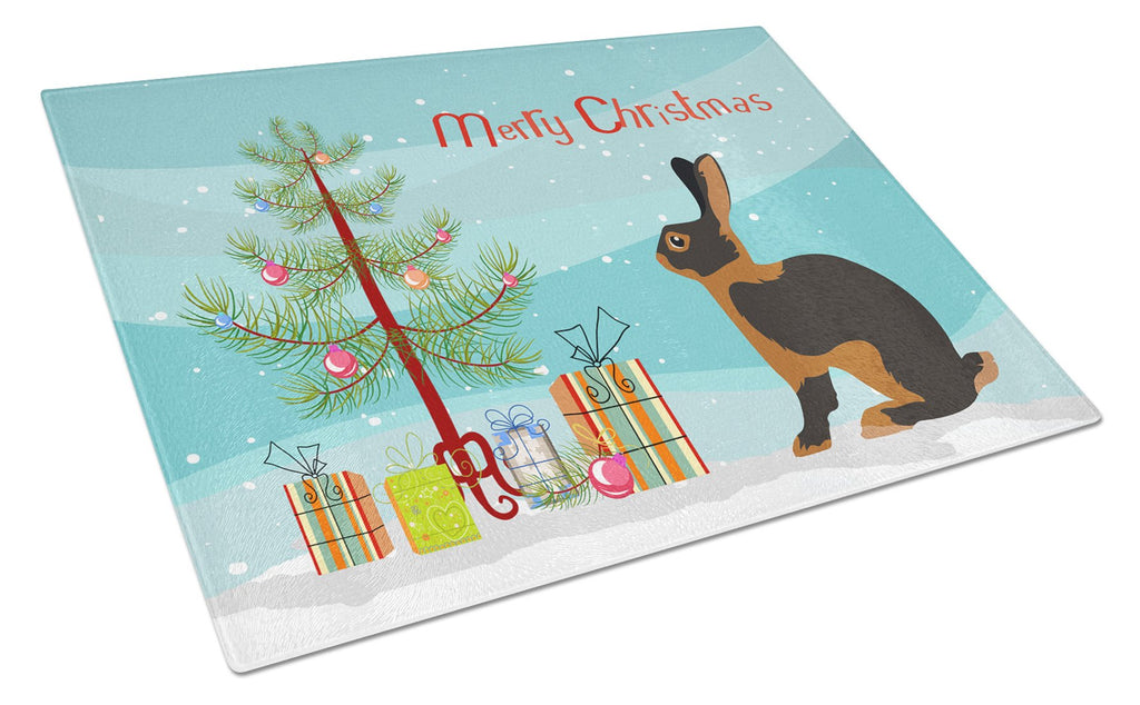 Tan Rabbit Christmas Cutting Board Tempered Glass Kitchen Cutting Surface, Heat Resistant Chopping, Non-Slip Feet, Food Prep & Serving
