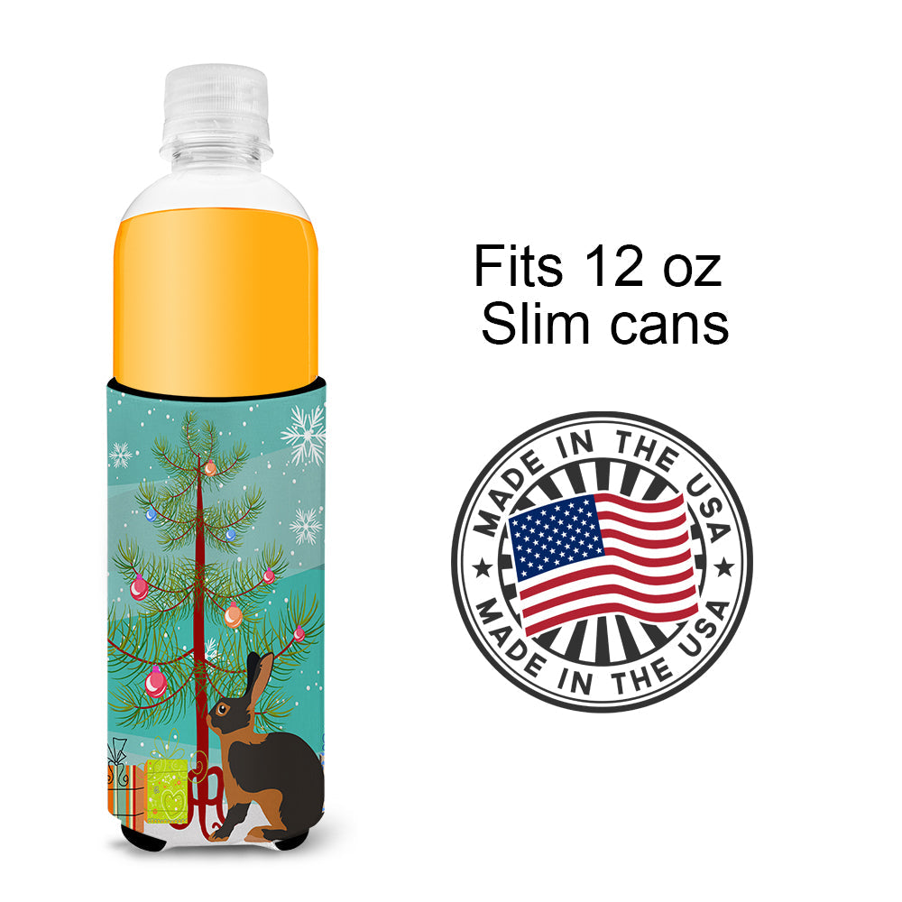 Tan Rabbit Christmas Slim Can Hugger , Insulated Foam Hugger for 12 oz Slim Cans, Beer Bottles & Water Bottles, Printed in USA