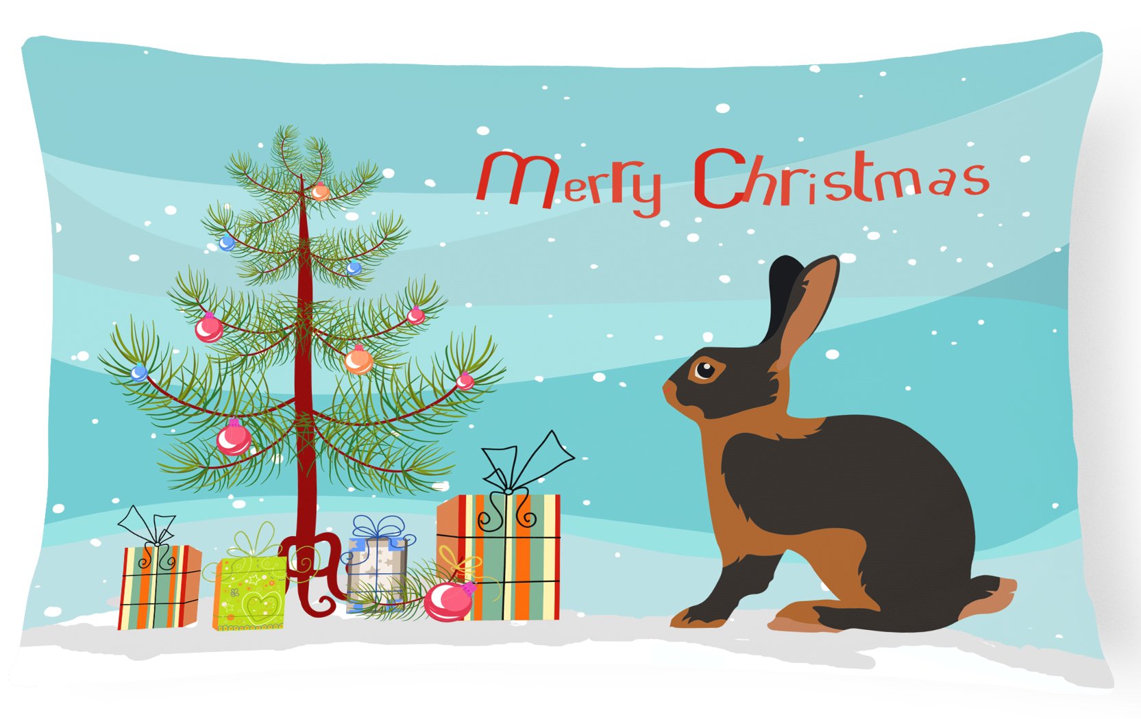 Tan Rabbit Christmas Decorative Throw Pillow 12x16 Indoor Outdoor Accent Cushion, Fabric Cover with Insert for Sofa, Bed, Porch & Living Room