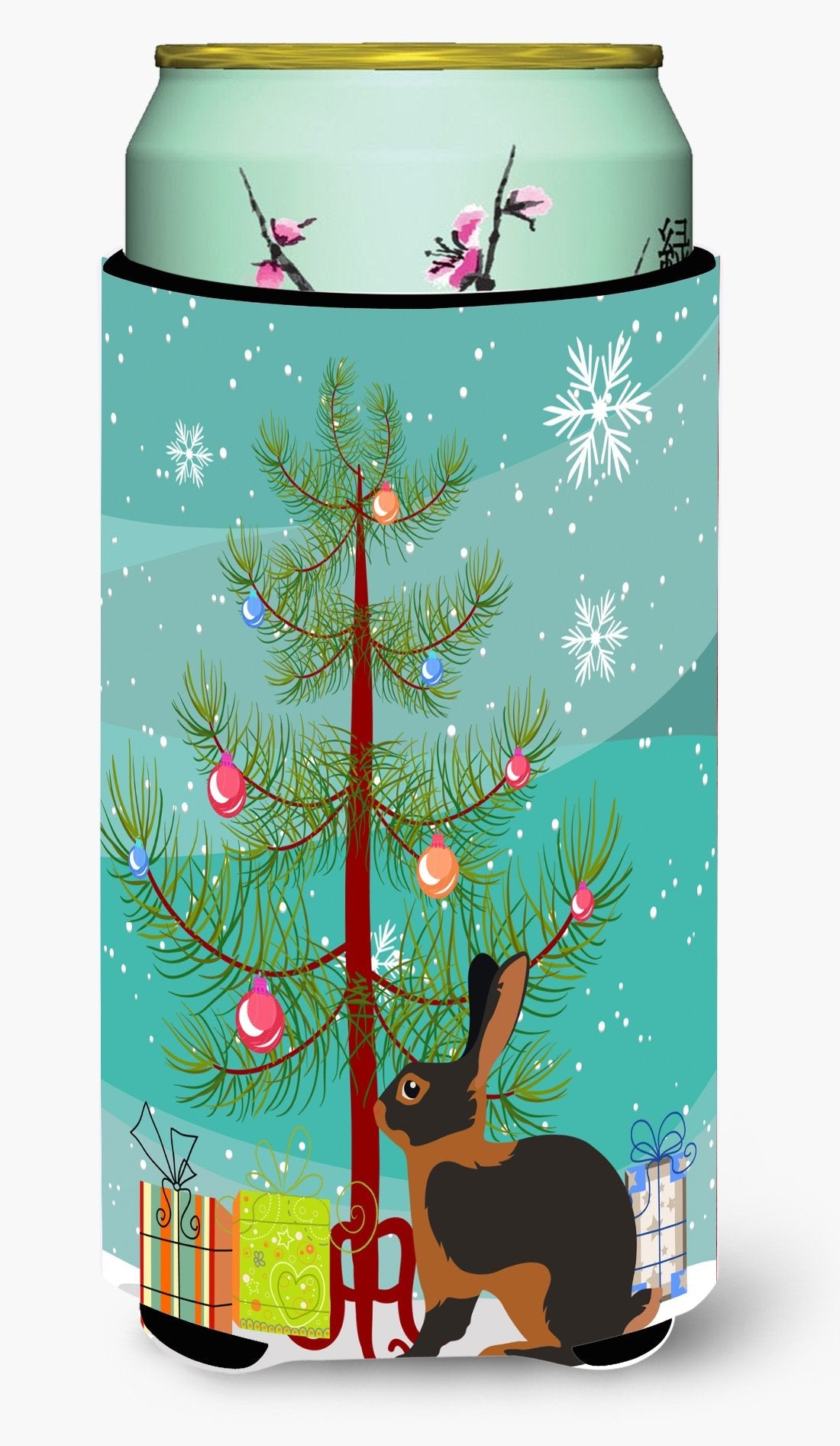 Tan Rabbit Christmas Tall Boy Hugger Can Cooler Sleeve Machine Washable Drink Collapsible Insulator Beverage Insulated Holder