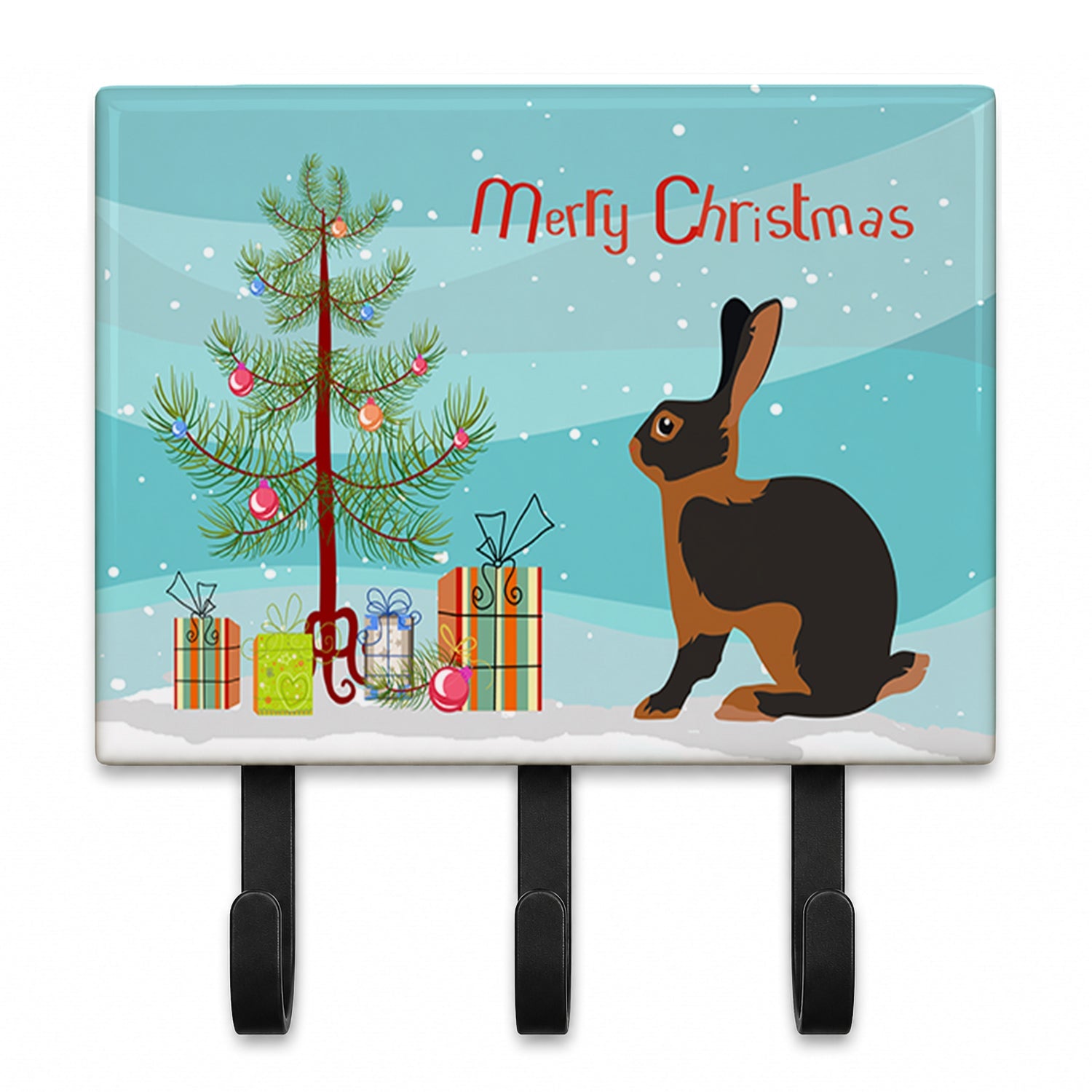 Tan Rabbit Christmas Leash or Key Holder Wall Hooks, Coat Rack Wall Mount, for Hanging Keys, Towels, Aprons, Leashes