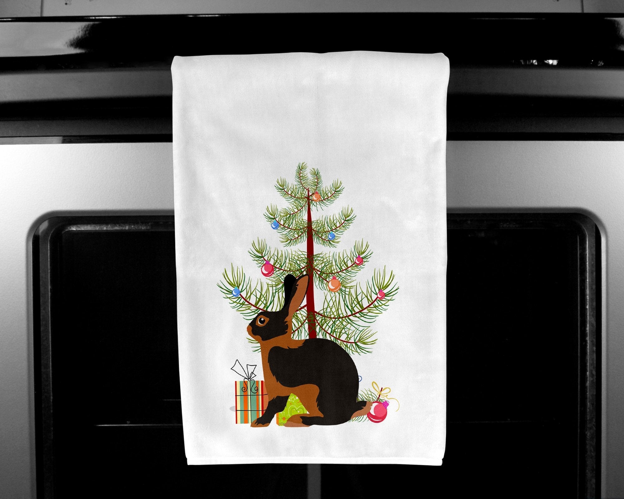 Tan Rabbit Christmas Kitchen Towel Set of 2 White Dish Towels Decorative Bathroom Hand towel for Hand, Face, Hair, Yoga, Tea, Dishcloth, 19 X 28", White