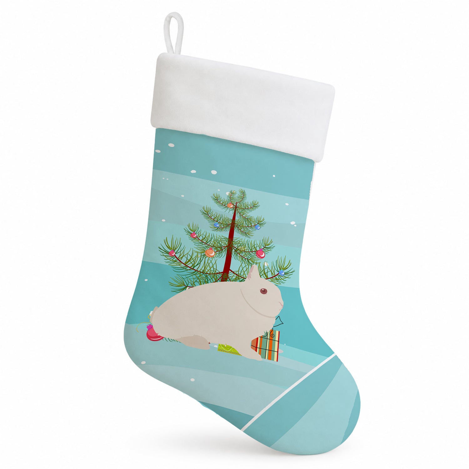 Hermelin Rabbit Christmas Holiday Stocking Double-Sided Print, Polyester Suede,11x18, Made in USA