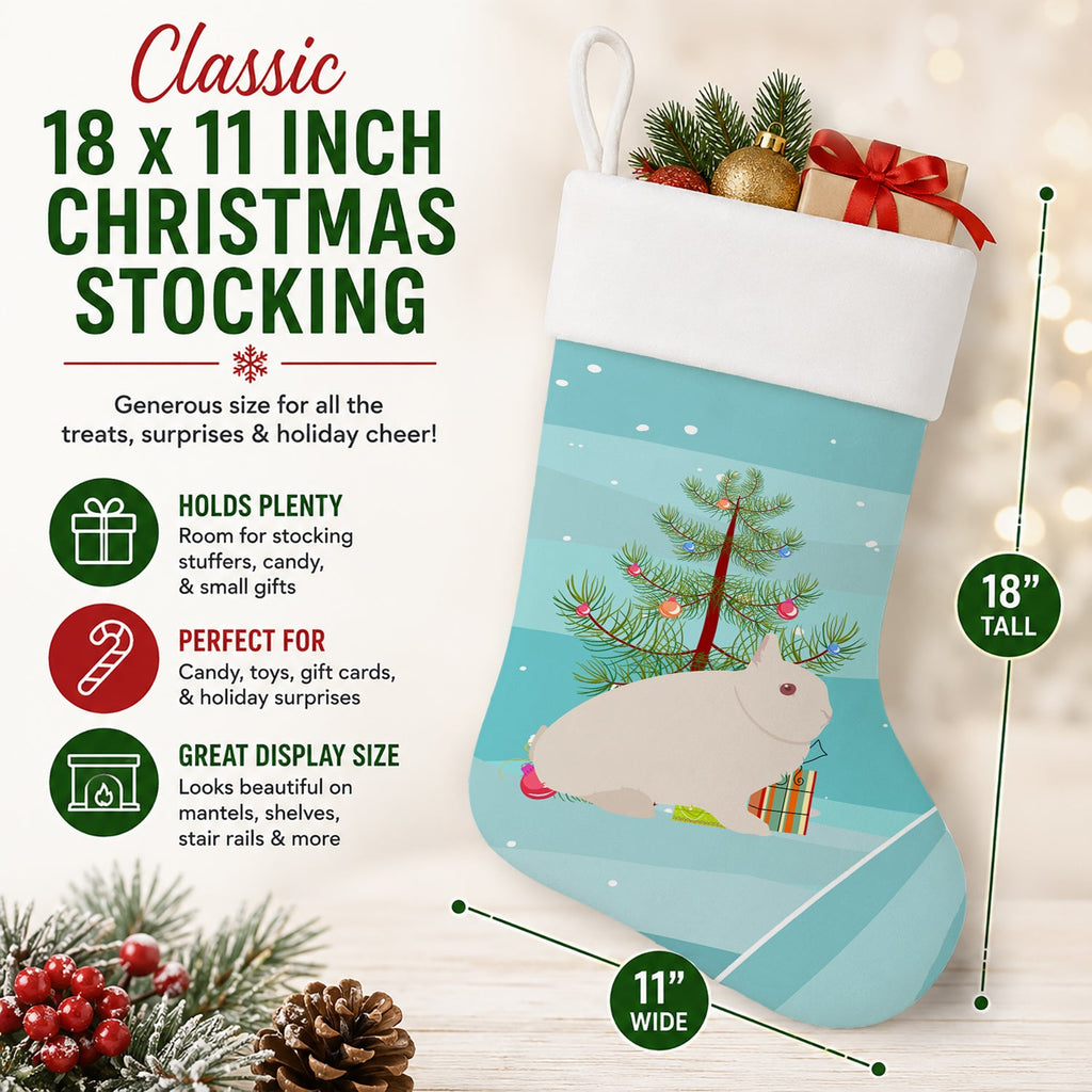 Hermelin Rabbit Christmas Holiday Stocking Double-Sided Print, Polyester Suede,11x18, Made in USA