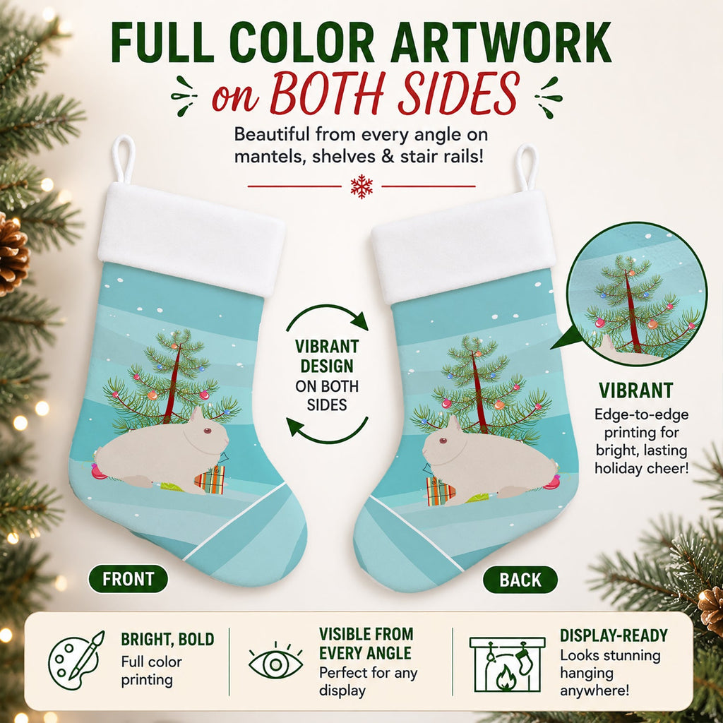 Hermelin Rabbit Christmas Holiday Stocking Double-Sided Print, Polyester Suede,11x18, Made in USA