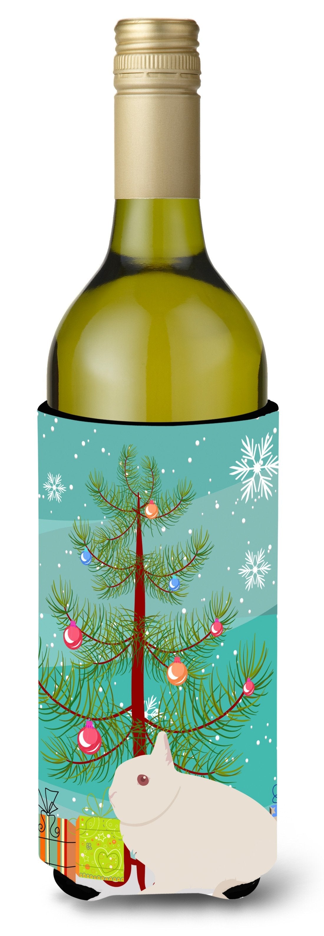 Hermelin Rabbit Christmas Wine Bottle Hugger Gift Sleeve for Standard 750 ml Bottles, Insulated Reusable Also Fits Mini Shot & Pint Bottles