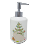 Hermelin Rabbit Christmas Ceramic Soap Dispenser , Empty Refillable Hand Soap Pump Bottle for Bathroom Kitchen
