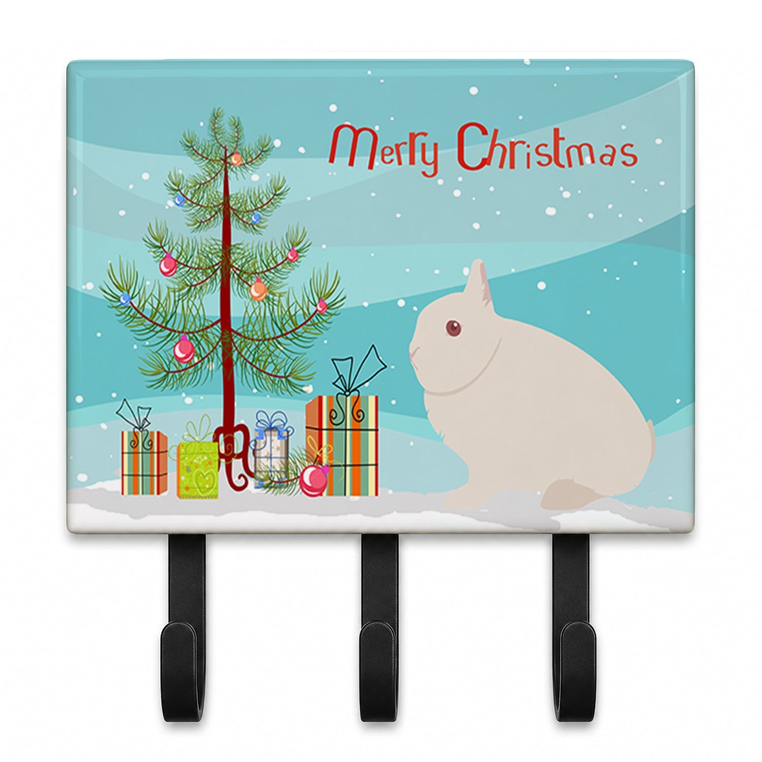 Hermelin Rabbit Christmas Leash or Key Holder Wall Hooks, Coat Rack Wall Mount, for Hanging Keys, Towels, Aprons, Leashes