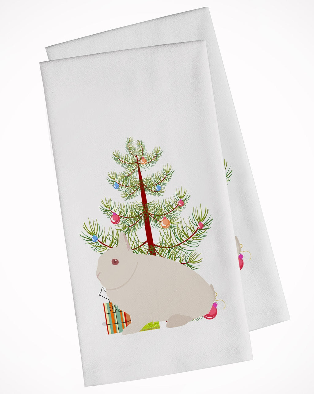 Hermelin Rabbit Christmas Kitchen Towel Set of 2 White Dish Towels Decorative Bathroom Hand towel for Hand, Face, Hair, Yoga, Tea, Dishcloth, 19 X 28", White