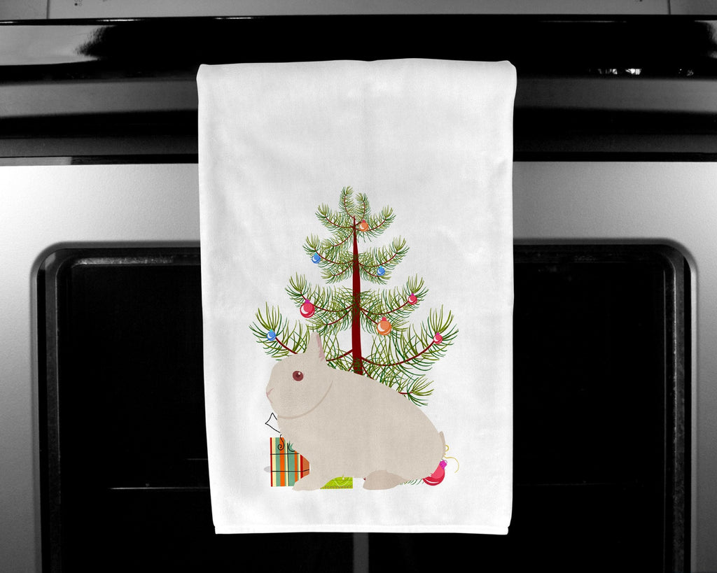 Hermelin Rabbit Christmas Kitchen Towel Set of 2 White Dish Towels Decorative Bathroom Hand towel for Hand, Face, Hair, Yoga, Tea, Dishcloth, 19 X 28", White