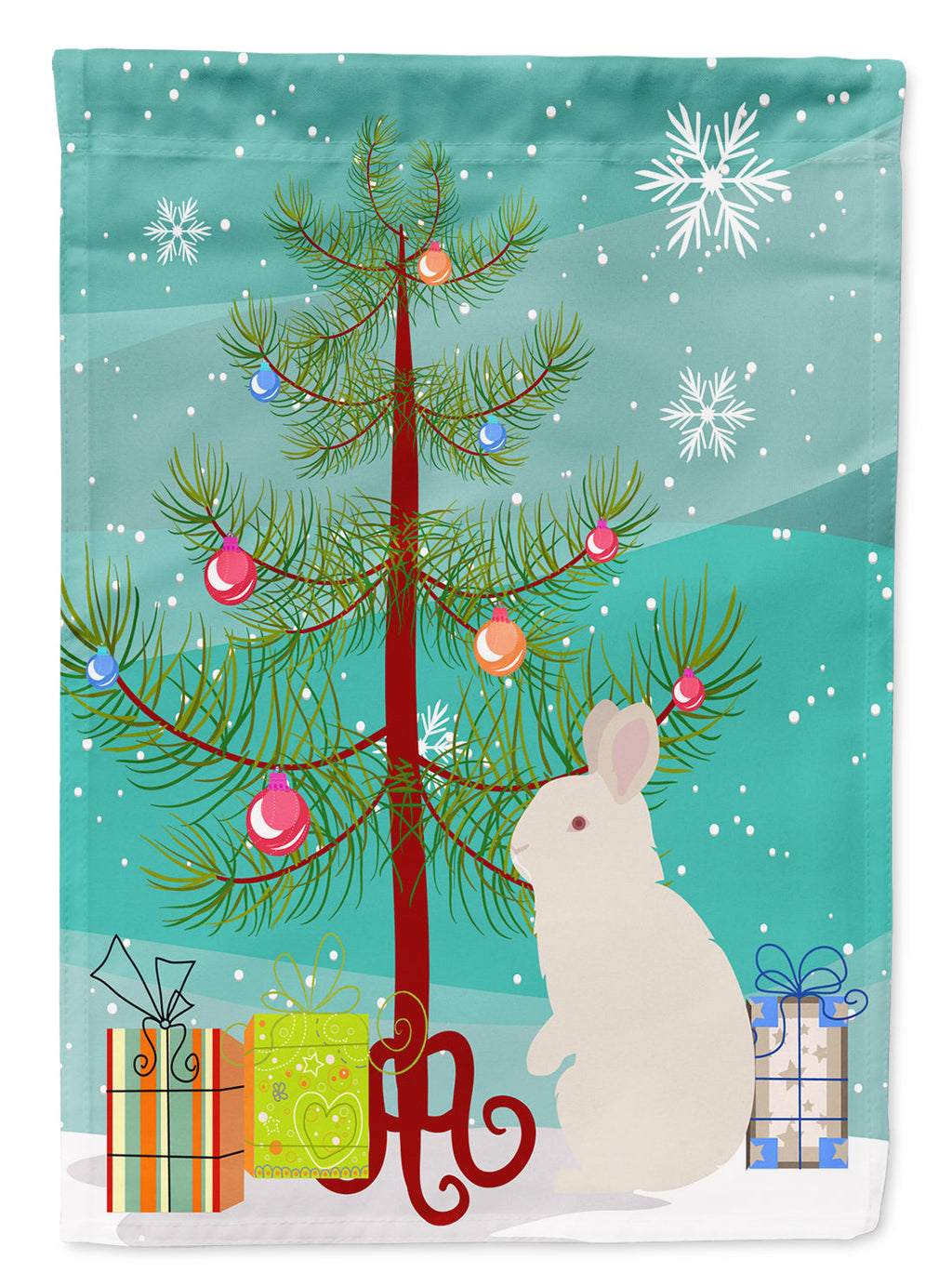 New Zealand White Rabbit Christmas House Flag 28x40 Porch Sleeve Pole Decorative Outside Yard Banner Artwork Wall Hanging, Polyester