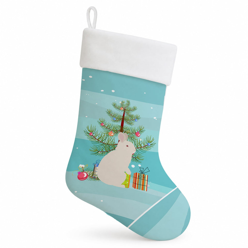 New Zealand White Rabbit Christmas Holiday Stocking Double-Sided Print, Polyester Suede,11x18, Made in USA